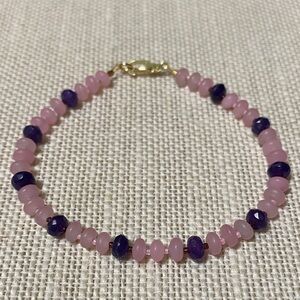 Elegant Pink and Purple natural agate Beaded 8” long Bracelet